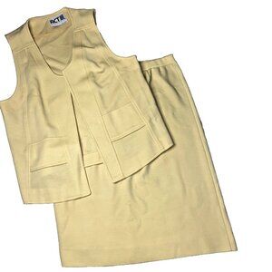 Vintage Yellow Wool Vest Skirt Set Womens Small Matching Retro Mod ACT II